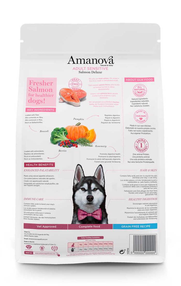 Amanova Adult Sensitive Salmon Deluxe Grain Free Xira Trofi xoris Sitira ga Enilikous Skulous me Solomo 2kg 